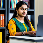 소셜미디어와 크리에이터 경제 - "A professional Bengali woman in a modest, colorful salwar kameez, working on a laptop in a bright, ...
