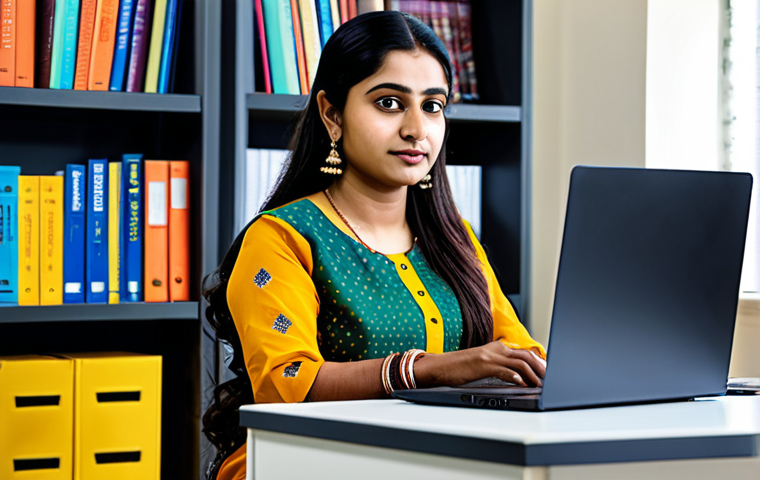 소셜미디어와 크리에이터 경제 - "A professional Bengali woman in a modest, colorful salwar kameez, working on a laptop in a bright, ...