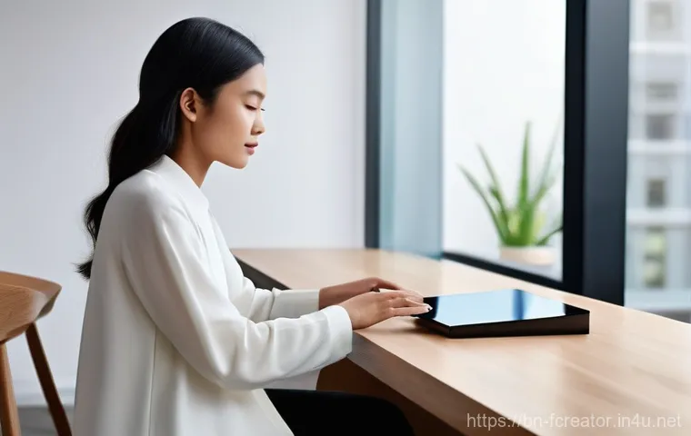 디지털 콘텐츠의 사용자 경험 UX - **Prompt:** A futuristic, minimalist studio space where a UX designer, looking thoughtful and empath...