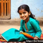 AR VR 기술과 창의적 콘텐츠 - **Subject:** A young Bengali girl (around 7 years old) wearing a colorful, traditional salwar kameez...