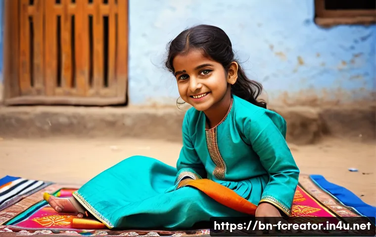 AR VR 기술과 창의적 콘텐츠 - **Subject:** A young Bengali girl (around 7 years old) wearing a colorful, traditional salwar kameez...