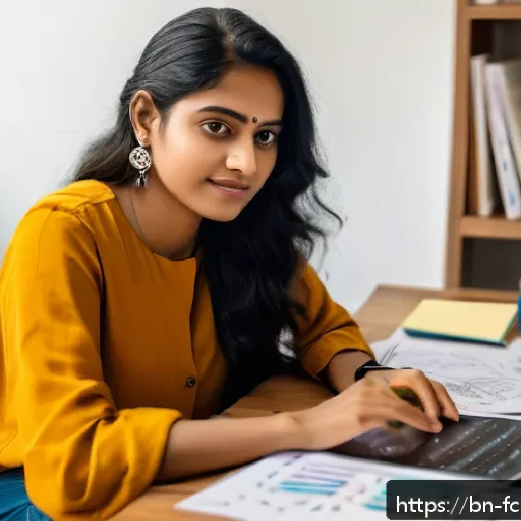 크리에이터의 경제적 자립 전략 - A creative Bengali woman sitting at a modern desk with a laptop and digital drawing tablet, surround...